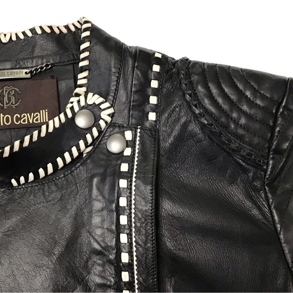 Roberto Cavalli Jackets & Coats Roberto Cavalli Womens Leather Black White Jacket Poshmark